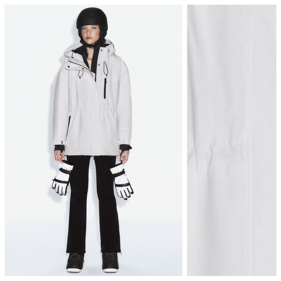 NWT. Zara Ski Collection White Windproof and Waterproof Parka. Size M.